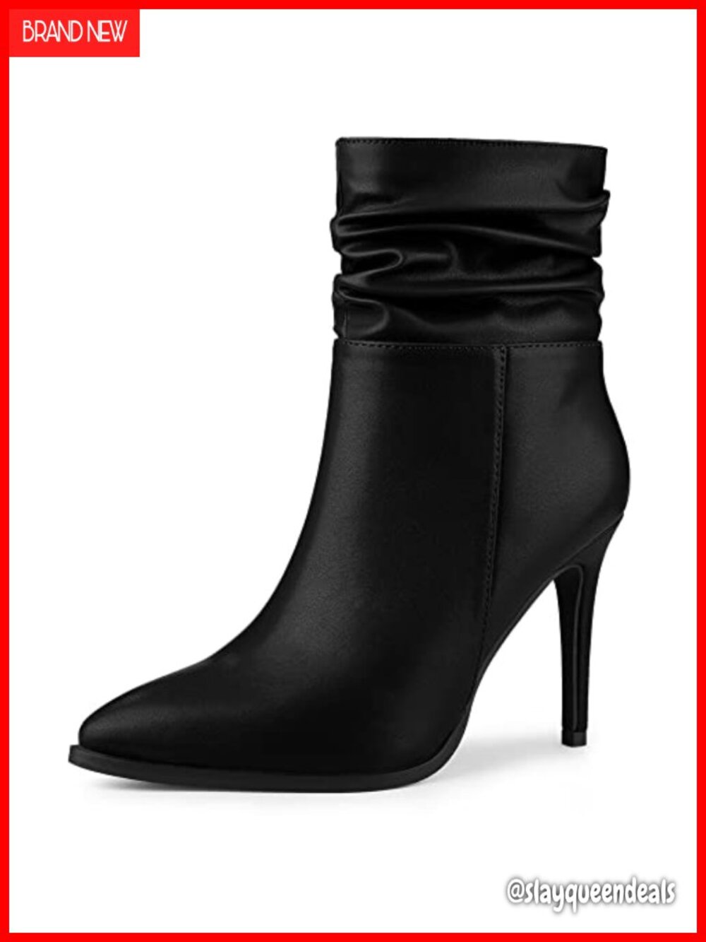 Slouch Pointed Toe Stiletto Heel Ankle Bootie Dressy Faux Leather Boots